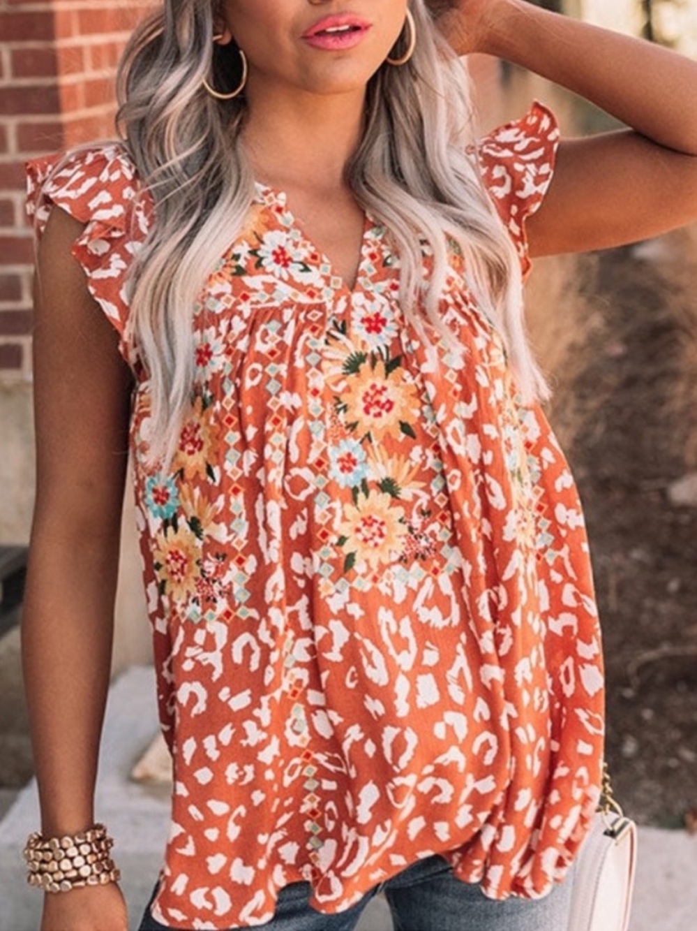 Savanna Jane Say The Word Orange Cheetah Print Blouse, M